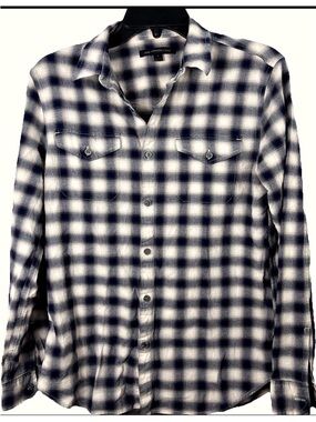 John Varvatos USA Plaid Button Down Shirt Small Blue White Casual Designer